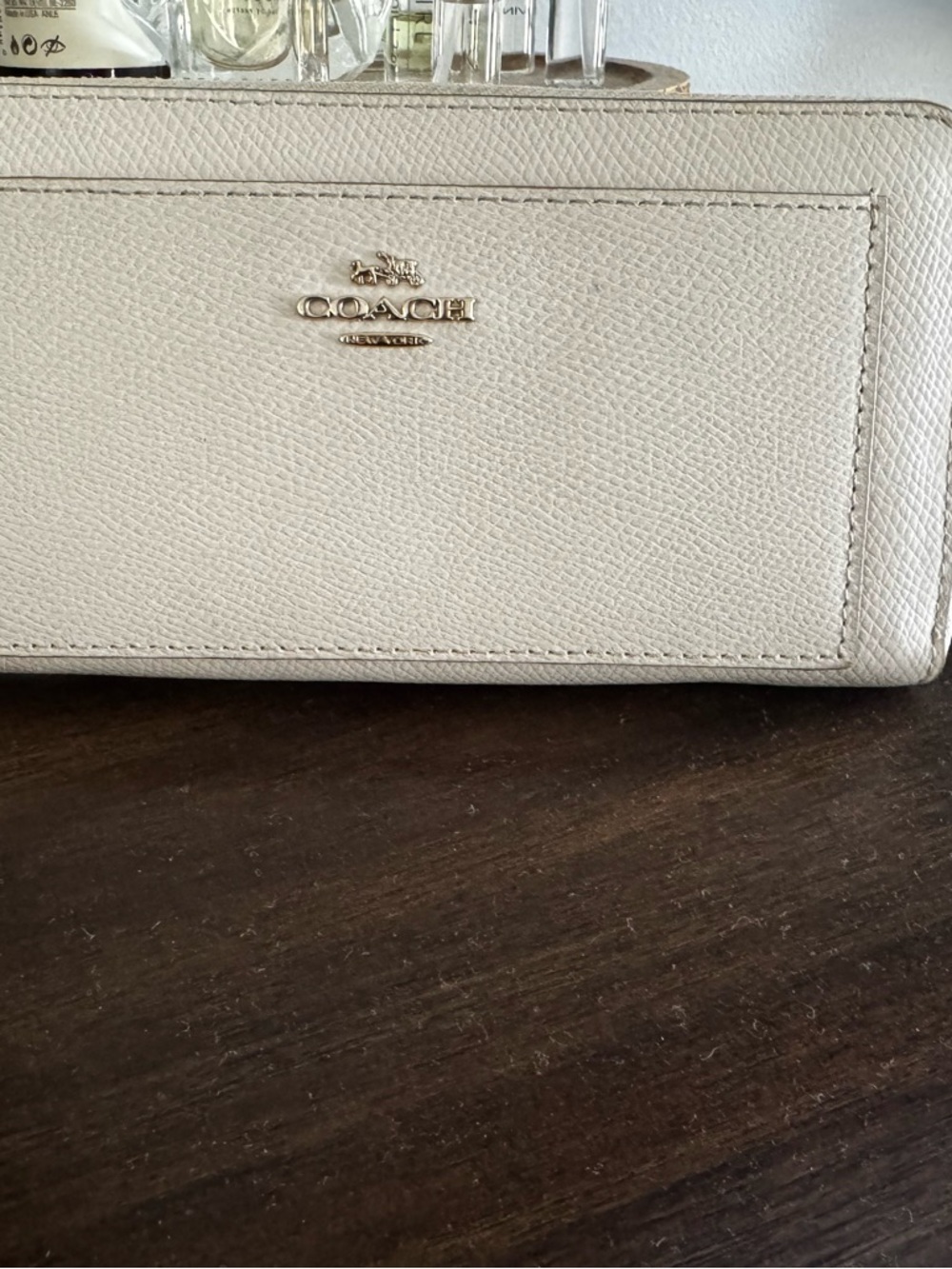 Coach Pebbled Leather Wallet Clutch in Cream with Gold Hardware